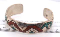 Vintage Sterling Silver Signed American Indian Cuff Bangle