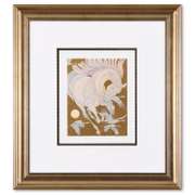 Guillaume Azoulay, "Etude Quatre Grues" Framed Original Hand Colored Drawing with Hand Laid Gold Leaf, Hand Signed with Letter of Authenticity