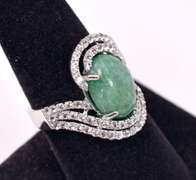 Mesmerizing 5.42CTS Cabochon-Cut Natural Emerald & 1.31CTW White Sapphire Ring in Sterling Silver