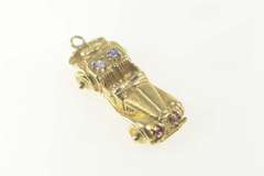14K Yellow Gold 3D Articulated Syn. Sapphire Car Hot Rod Charm/Pendant