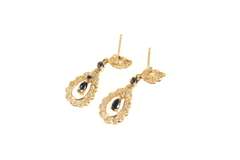 14K Yellow Gold Pearl Sapphire Diamond Halo Dangle Statement Earrings