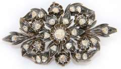 Antique Sterling Silver Rose Cut Diamond Brooch