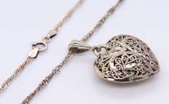 Vintage Sterling Silver 3D Heart Shaped Pendant on Chain