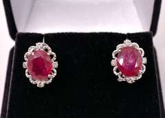 Enamoring 9.90CTW Ruby & 0.38CTW Diamond Lever Back Earrings in Sterling Silver