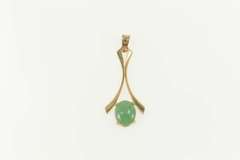 14K Yellow Gold Oval Jade Cabochon Curved Drop Statement Pendant