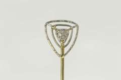 14K Yellow Gold Diamond Inset Art Deco Ornate Statement Stick Pin