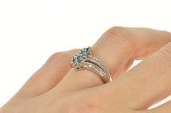 14K White Gold 0.46 Ctw Squared Blue Diamond Cluster Bypass Ring