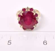 Ravishing Approx. 11.25CTW Ruby and 0.66CTW Diamond Ring in 14K Yellow Gold