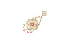 14K Yellow Gold Flower Ruby Diamond Chain Dangle Fringe