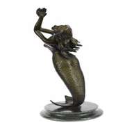 Mermaid Bronze Statue on Marble Base Sculpture