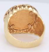 Yellow Gold Diamond Coin Ring with a Ridged Tapered Shank
