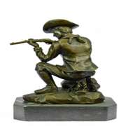 Cowboy With Gun Bullet Rifle Shooting Range Bronze Sculpture