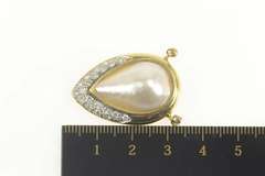 18K Yellow Gold 0.50 Ctw Pear Pearl Pave Diamond Drop Pendant