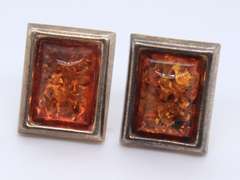 Vintage Sterling Silver Amber Earrings