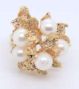 Handsome Yellow Gold 5 Pearl Cocktail Ring