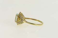 14K Yellow Gold Oval Blue Topaz Citrine CZ Halo Statement Ring