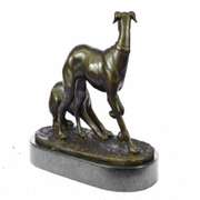 Two Greyhounds Playing Bronze Statue