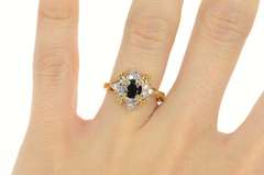 14K Yellow Gold Natural Sapphire Cluster Accent Halo Ring
