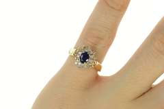 10K Yellow Gold 0.65 Ctw Oval Sapphire Diamond Cluster Halo Ring