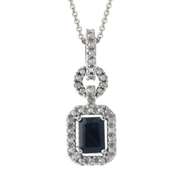 Sterling Silver Genuine Diamond Accent & Sapphire Rectangle Pendant