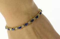 14K Yellow Gold Natural Sapphire Diamond Statement Tennis Bracelet