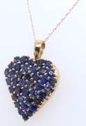 Fabulous Yellow Gold Blue Sapphire Cluster Heart Pendant on Chain