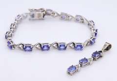 Sterling Silver Tanzanite Tennis Bracelet with Matching Pendant