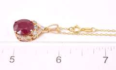 Beautiful 7.78CTS Natural Ruby & 0.18CTW Diamond Pendant Necklace in Gold Plated Sterling Silver