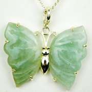 Large Sterling Jade Butterfly Pendant & Chain