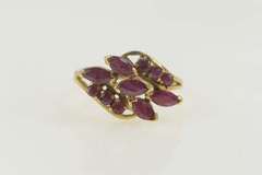 14K Yellow Gold Marquise Round Cluster Wavy Statement Bypass Ring