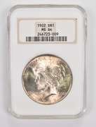 MS64 1922 Peace Silver Dollar - Graded NGC