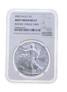 MS67 MINT ERROR 2000 American Silver Eagle - REV Struck Thru - NGC