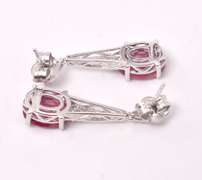 Enamoring 6.34CTW Ruby & 0.17CTW Diamond Dangling Earrings in Sterling Silver