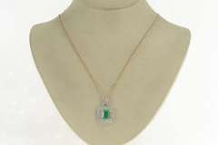 18K Yellow Gold 3.20 Ctw Very Fine Natural Emerald Diamond Necklace