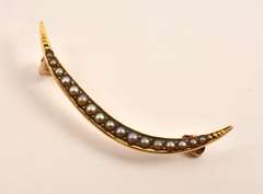 Vintage 14k Seed Pearl Crescent Brooch