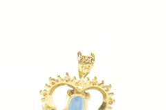 14K Yellow Gold Natural Sapphire Diamond Halo Heart Love Pendant
