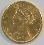 Ultra-fresh Choice BU 1901-S US $5 Liberty Gold Piece
