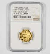 PF70 UCAM 1994 Guernsey 25 Gold Pounds Normandy 50th Anniv - NGC