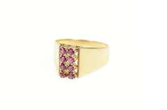 14K Yellow Gold Squared Ruby Cluster Graduated Statement Ring