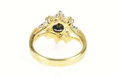 14K Yellow Gold Natural Sapphire Cluster Accent Halo Ring