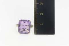 14K White Gold Art Deco Emerald Cut Syn. Amethyst Cocktail Ring