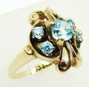 Stunning Antique 10K Blue Topaz Ring, Size 7