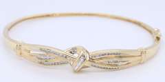 Pleasing Yellow Gold Diamond Baguette Crossover Bangle Bracelet