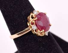Captivating 3.94CTS Ruby & 0.17CTW Diamond Ring in Gold Plated Sterling Silver