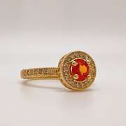 14kt Gold, Orange Garnet, & Diamond Halo Ring