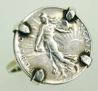 1916 Sterling French Coin Ring, Size 5.5