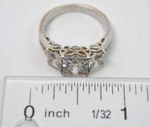 Triple Clear Ornate Gemstone Sterling Silver Ring.