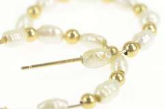 10K Yellow Gold Classic Pearl Beaded Semi Hoop Earrings