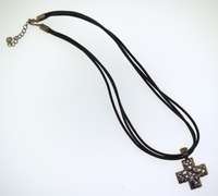 Sterling silver Cross Pendant Black Leather cords Chocker