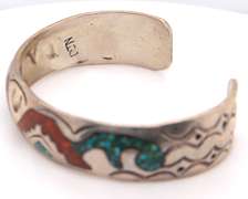 Vintage Sterling Silver Signed American Indian Cuff Bangle